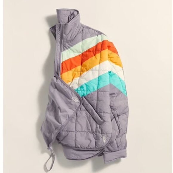 NWT Free People Pippa Printed Packable Puffer Jacket in Steel Peach Combo - Picture 6 of 10